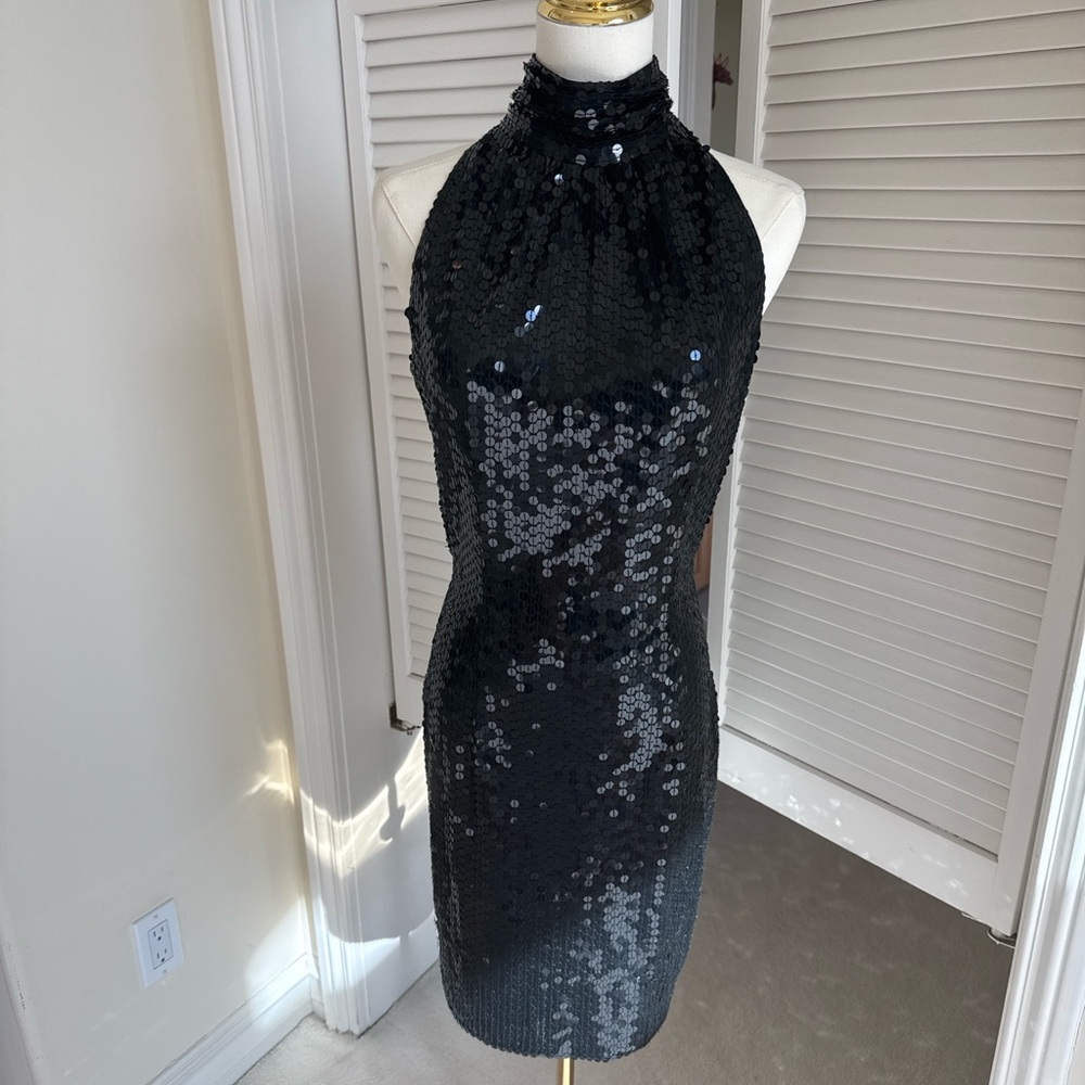 ✨ Vintage Nite Line Black Sequin Halter Dress ✨